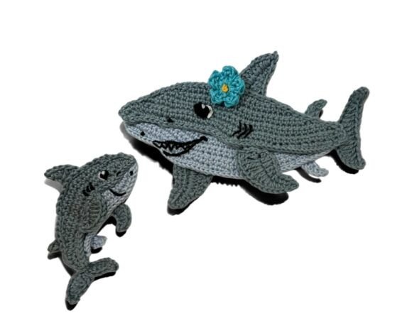 Shark and Baby Crochet Applique Pattern
