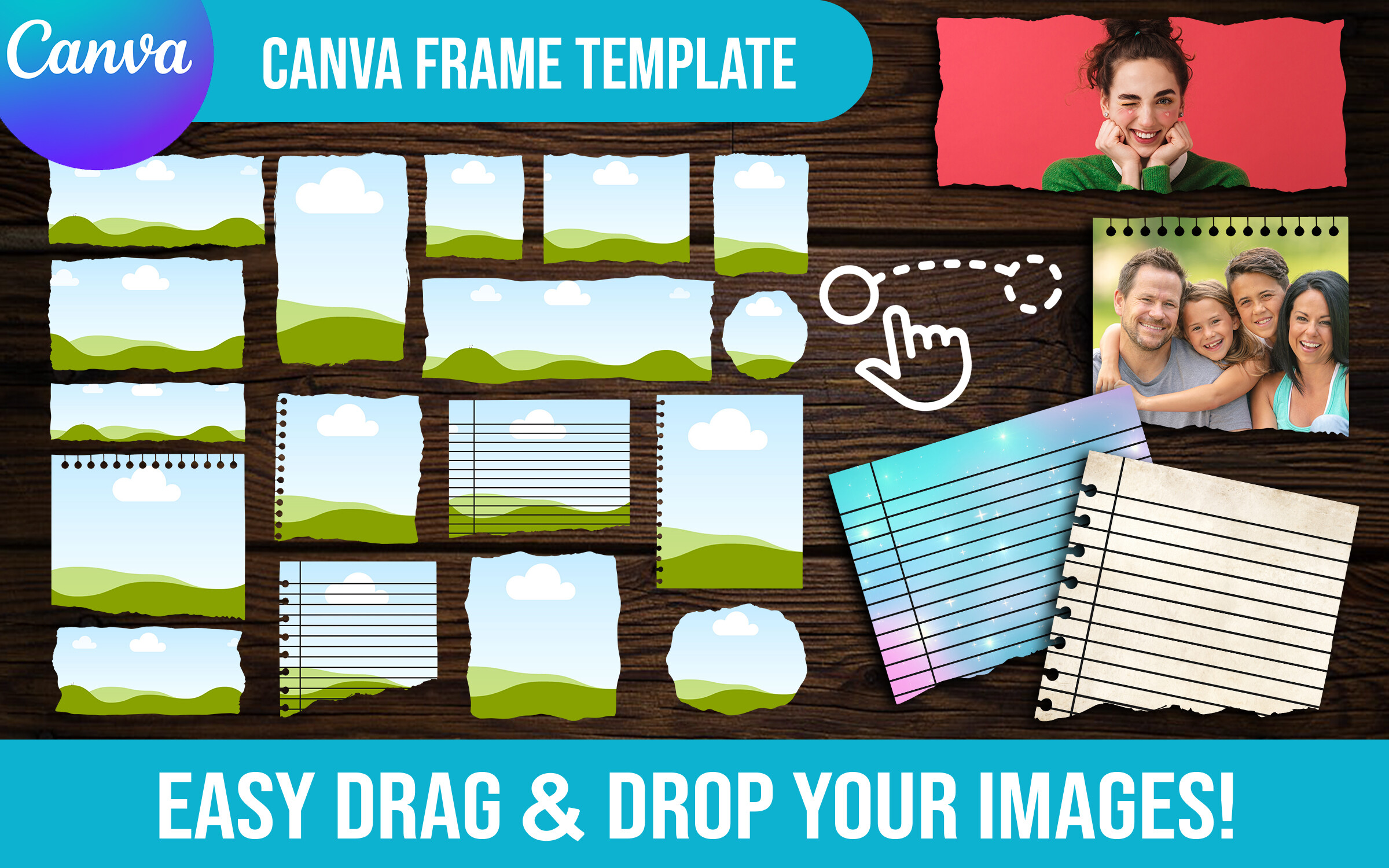 Torn Paper Canva Frames Template Bundle