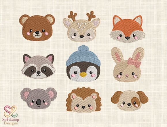 Animal Faces Embroidery Design Bundle