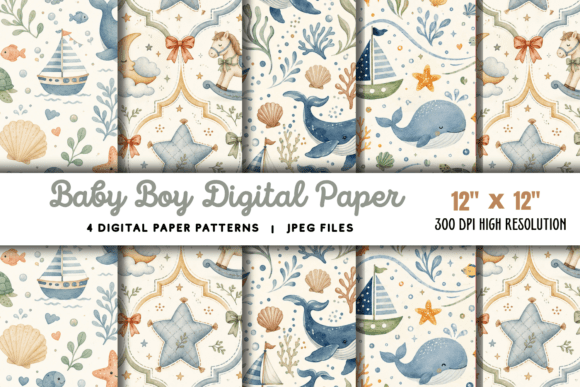 Baby Boy Digital Paper, Baby Boy Paper