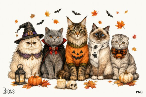 Cozy Halloween Fall Cute Cat Lover PNG