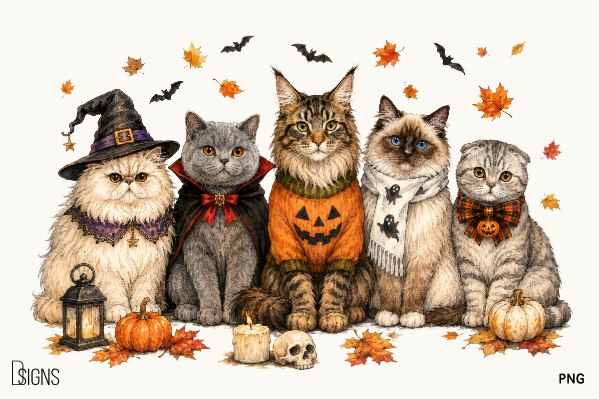 Cozy Halloween Fall Cute Cat Lover PNG