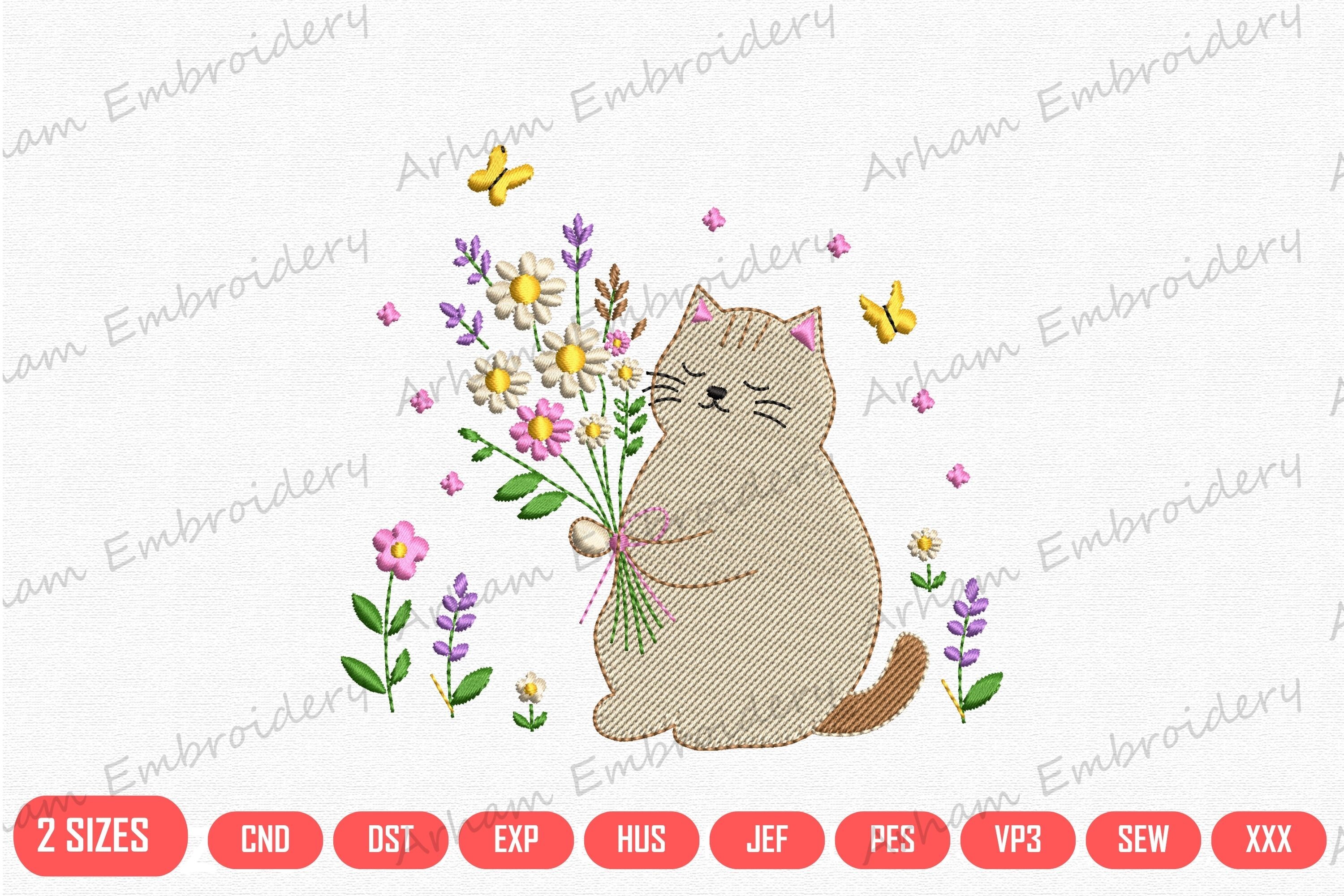 Cute Cat with Wildflowers