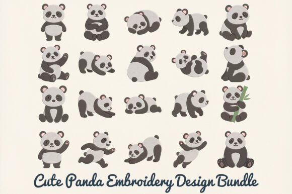 Cute Panda Embroidery Design Bundle