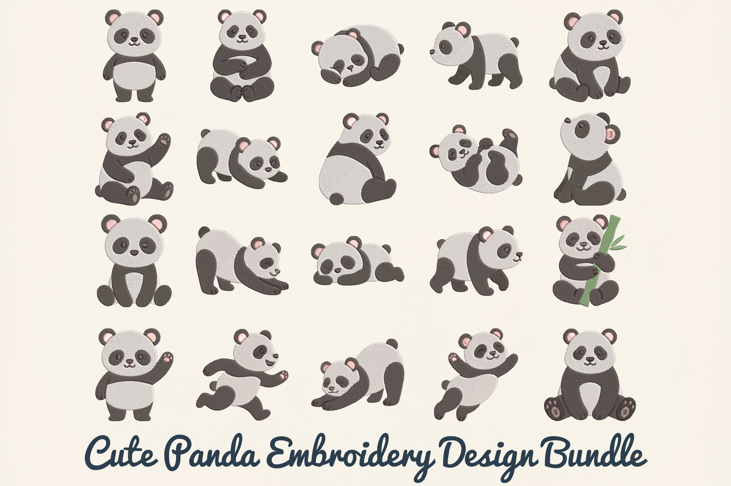 Cute Panda Embroidery Design Bundle
