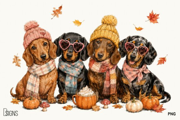 Fall Autumn Cute Dachshund Dog Lover PNG
