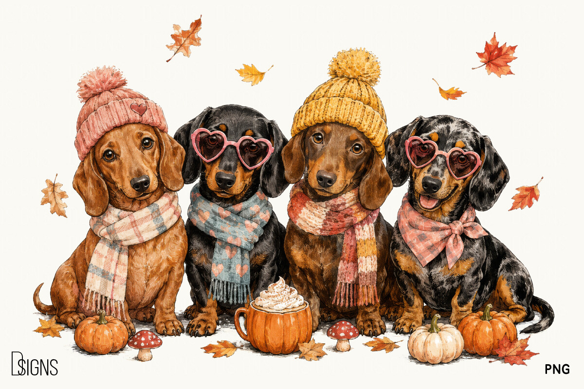 Fall Autumn Cute Dachshund Dog Lover PNG