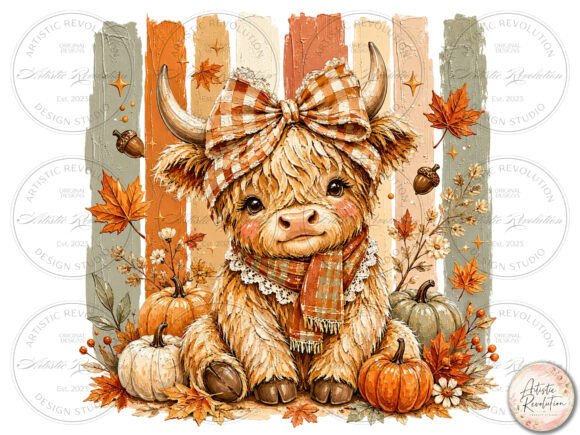 Fall Highland Cow PNG Coquette Fall Png