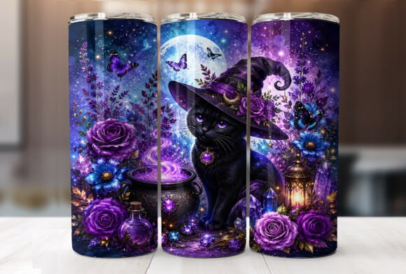Mystical Black Cat Magic Tumbler Wraps
