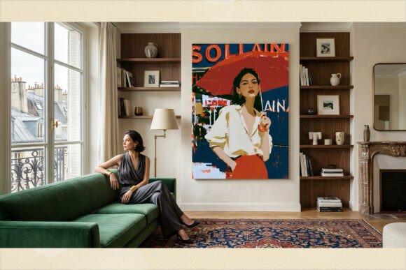 Retro Chic Umbrella Woman Wall Art