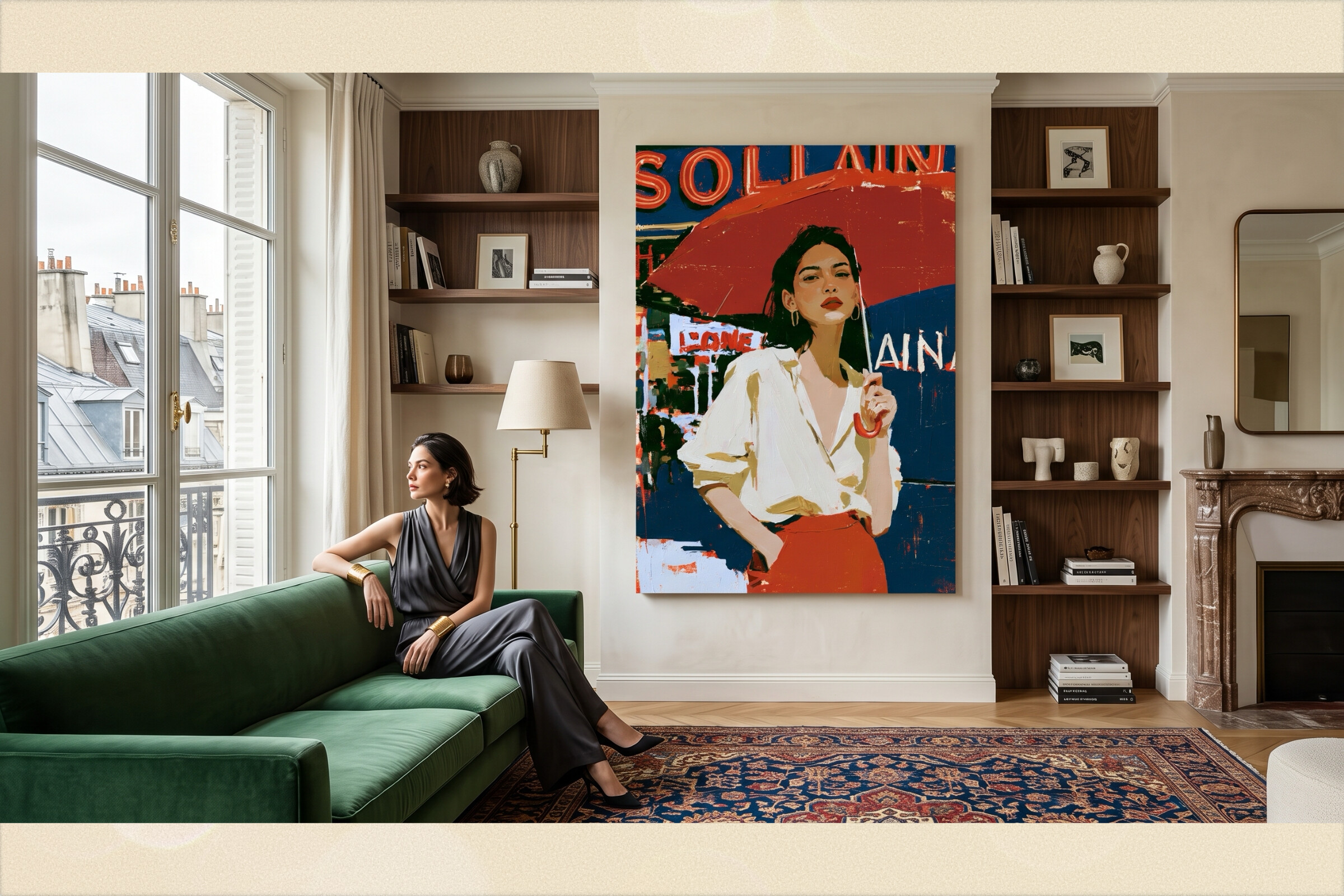Retro Chic Umbrella Woman Wall Art
