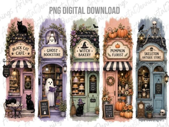 Spooky Halloween Shop Clipart PNG - Transparent Background Art - Image 1