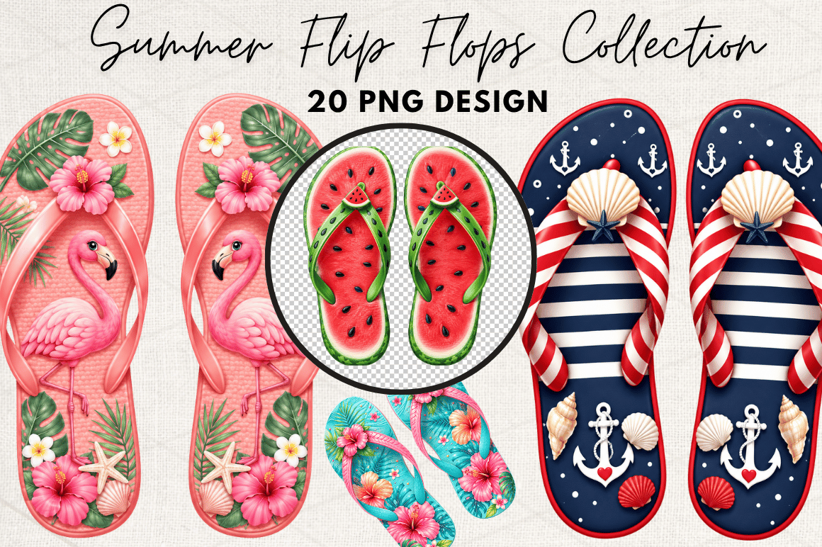 Summer Flip Flops Clipart PNG Bundle Graphic by CraftLab Digital ...