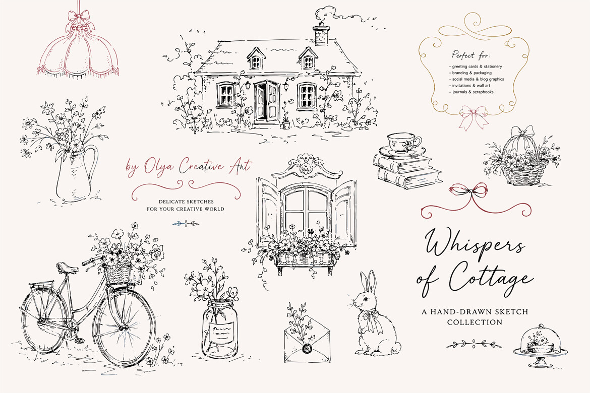 Whimsical Cottagecore Vintage Sketch