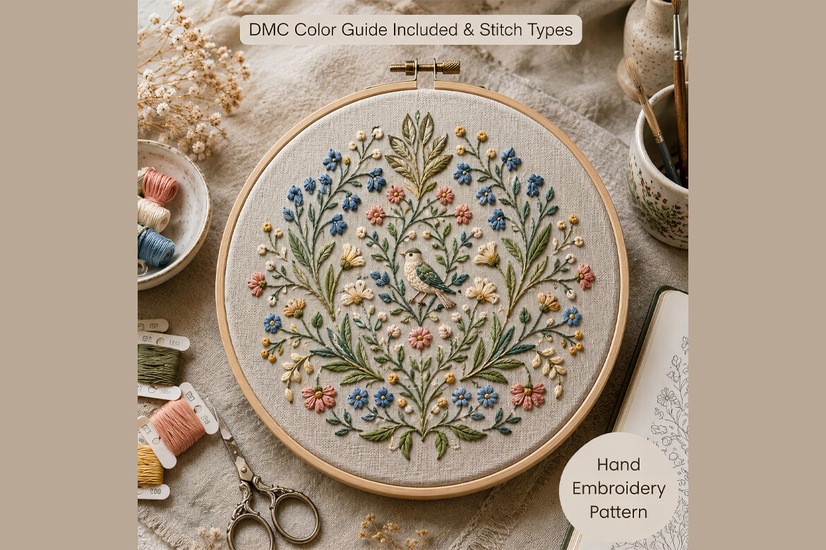 Wildflower Bird Hand Embroidery Pattern