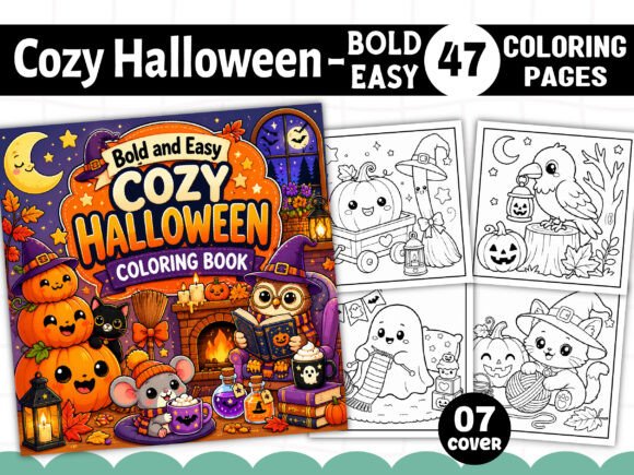 Preview of Bold Easy Cozy Halloween Coloring Book coloring pages for adults