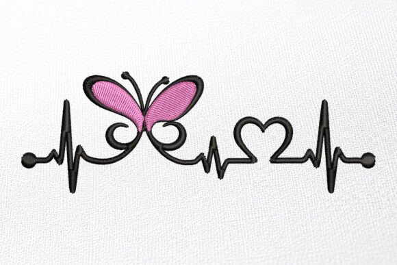 Butterfly Heartbeat Embroidery Design