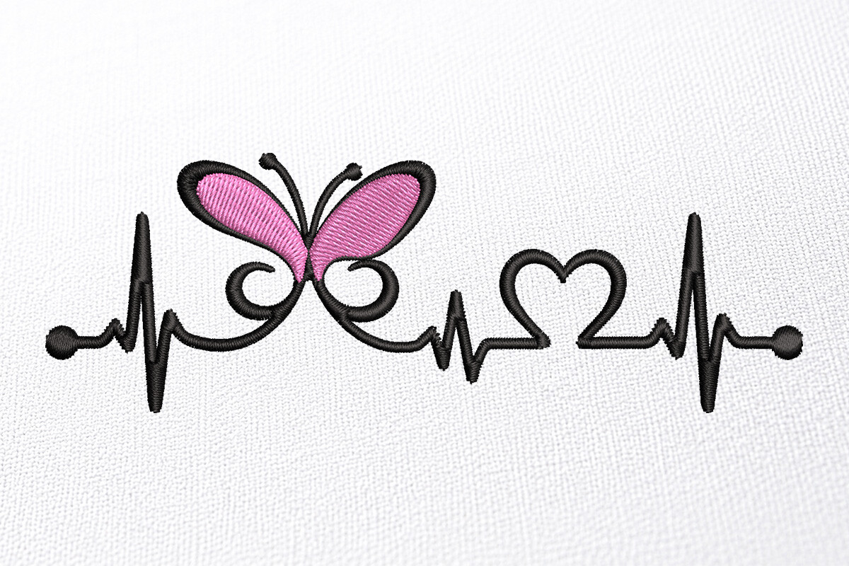 Butterfly Heartbeat Embroidery Design