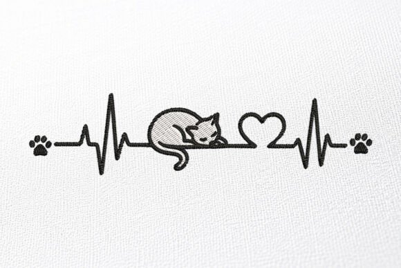 Cat Heartbeat Embroidery Design