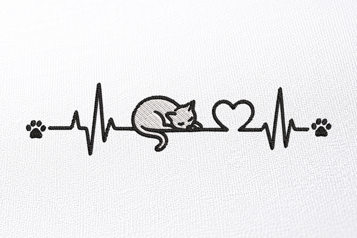 Cat Heartbeat Embroidery Design