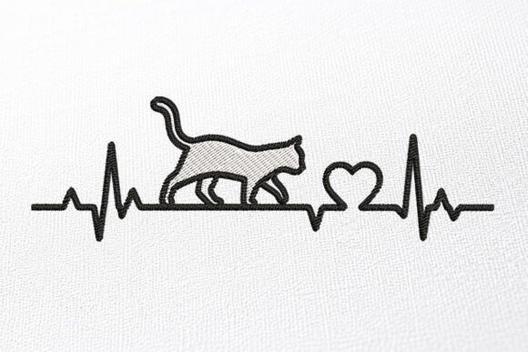 Cat Heartbeat Embroidery Design