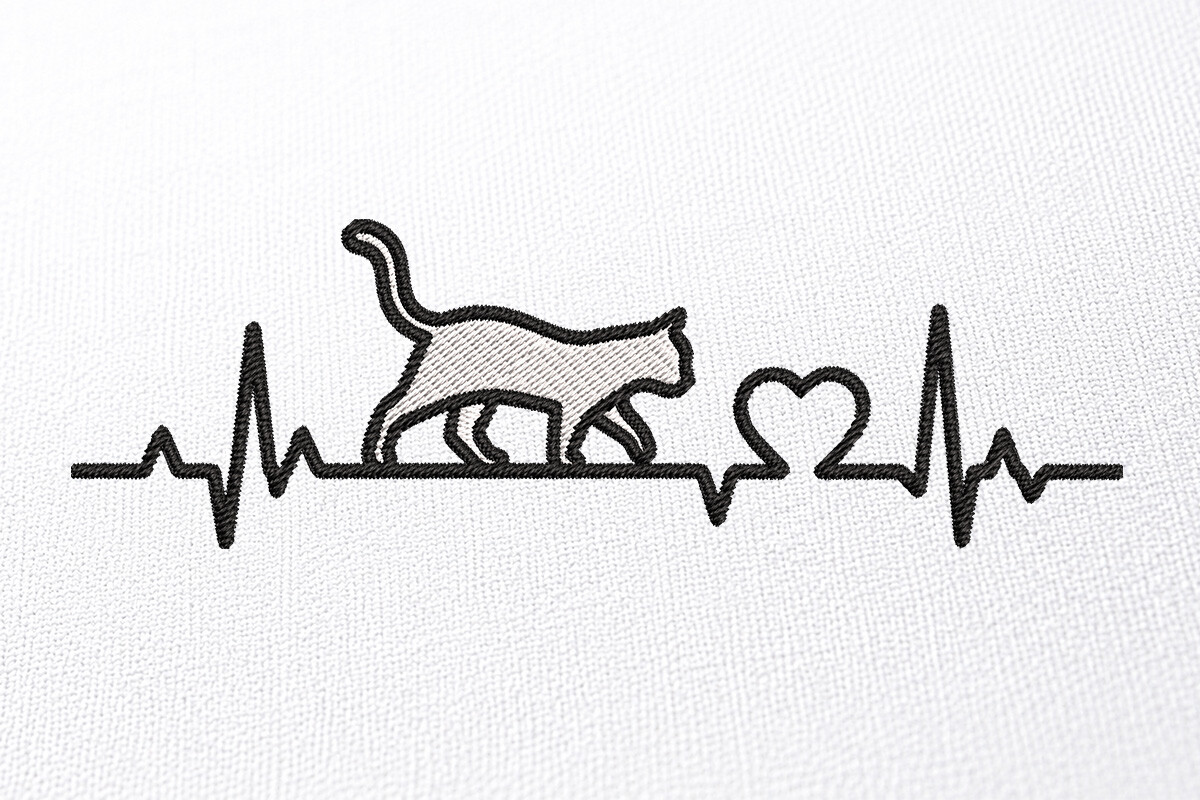 Cat Heartbeat Embroidery Design