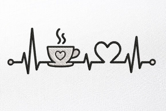 Coffee Heartbeat Embroidery Design