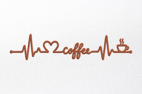 Coffee Heartbeat Embroidery Design