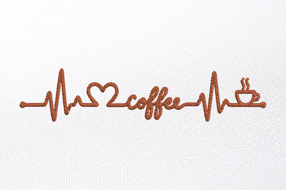 Coffee Heartbeat Embroidery Design