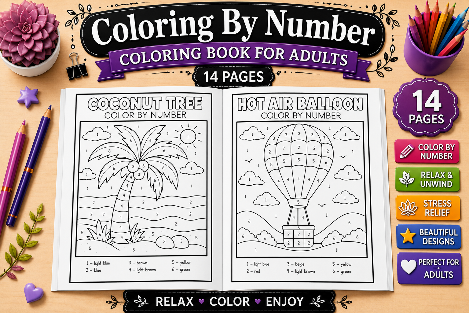 Color by Number Coloring Book for Adults