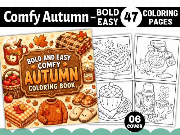 Preview of Comfy Fall Bold and Easy Coloring Book adult coloring pages