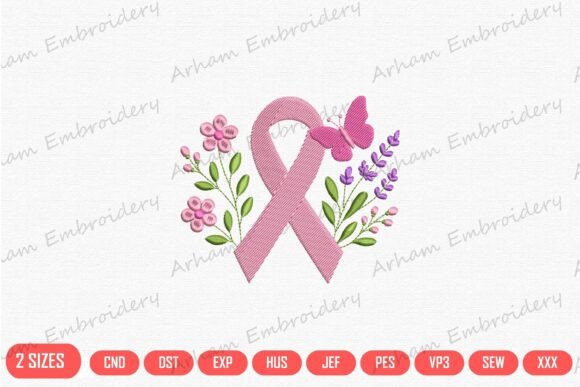 Floral Butterfly Pink Cancer Ribbon