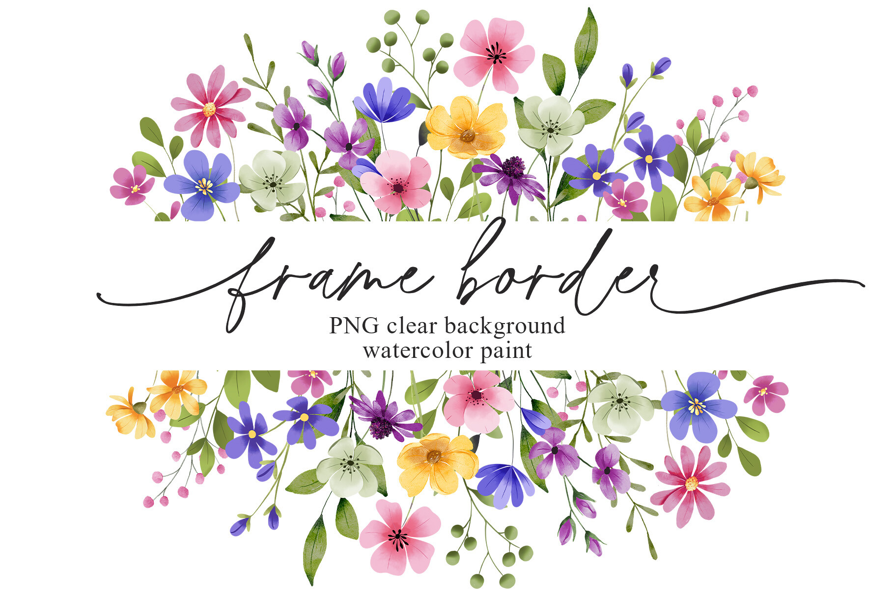 Flowers Frame Border Banner, Digital PNG