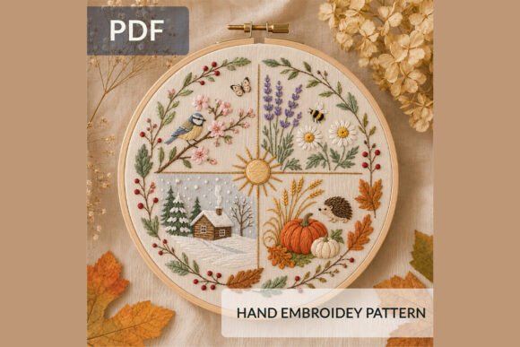 Four Seasons Hand Embroidery Pattern PDF