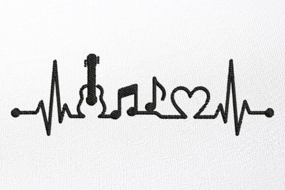 Guitar Heartbeat Embroidery Design