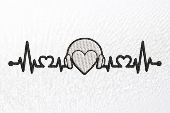Headphone Heartbeat Embroidery Design