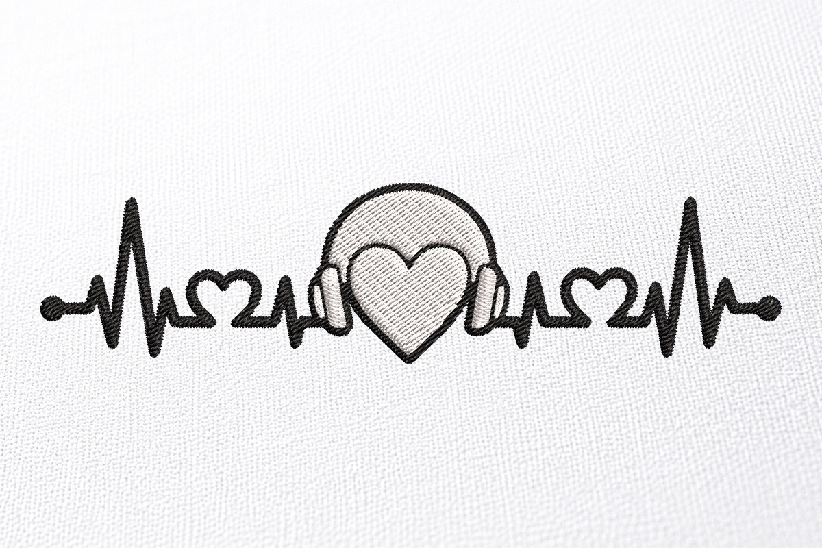 Headphone Heartbeat Embroidery Design