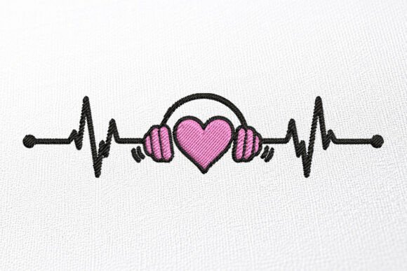 Headphone Heartbeat Embroidery Design