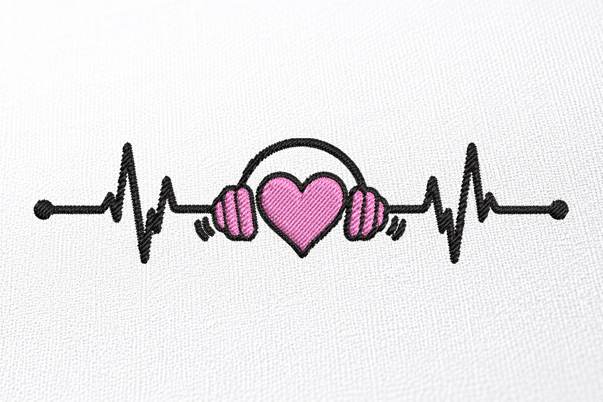 Headphone Heartbeat Embroidery Design