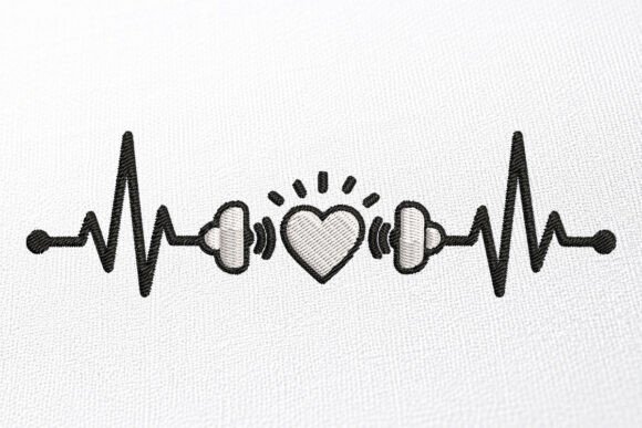 Headphone Heartbeat Embroidery Design