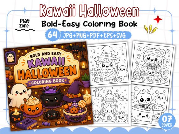 Preview of Kawaii Halloween Coloring Book Bold Easy coloring pages for kids