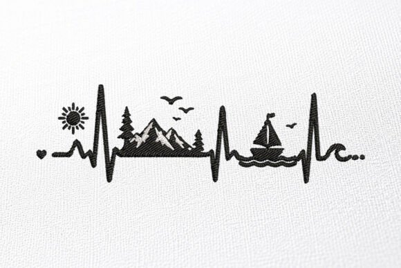 Mountain Heartbeat Embroidery Design