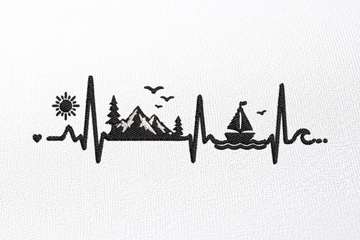 Mountain Heartbeat Embroidery Design