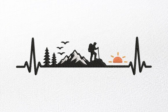 Mountain Heartbeat Embroidery Design