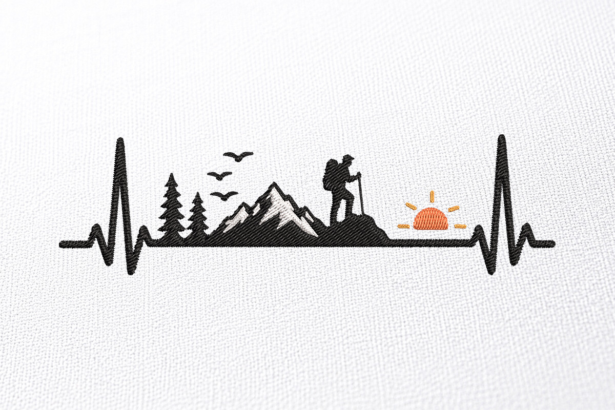 Mountain Heartbeat Embroidery Design