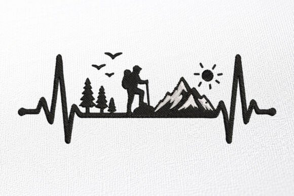 Mountain Heartbeat Embroidery Design