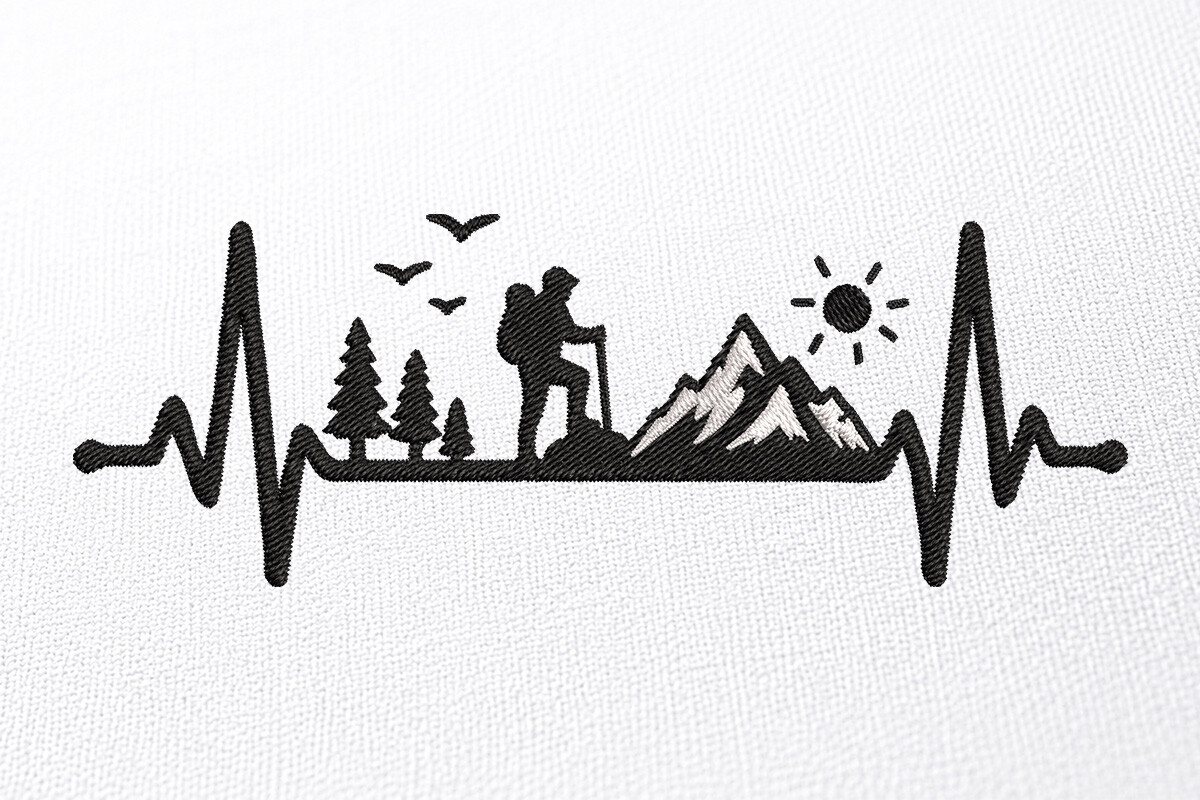 Mountain Heartbeat Embroidery Design