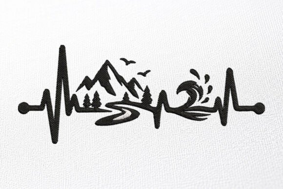 Mountain Heartbeat Embroidery Design