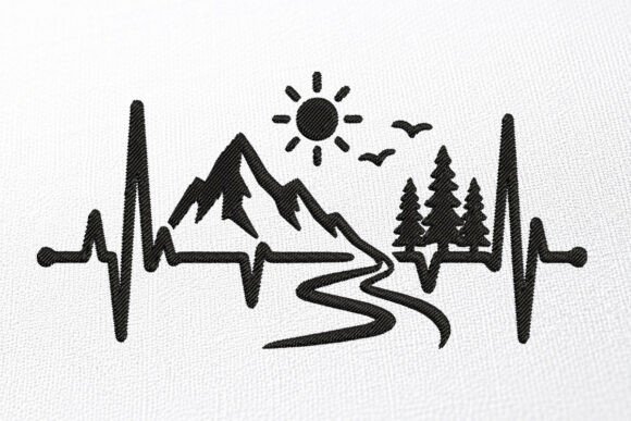 Mountain Heartbeat Embroidery Design