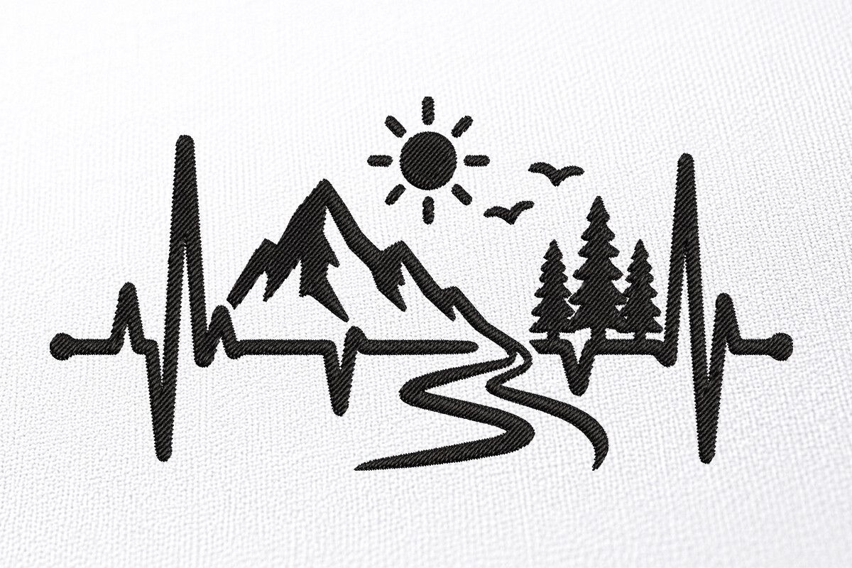 Mountain Heartbeat Embroidery Design